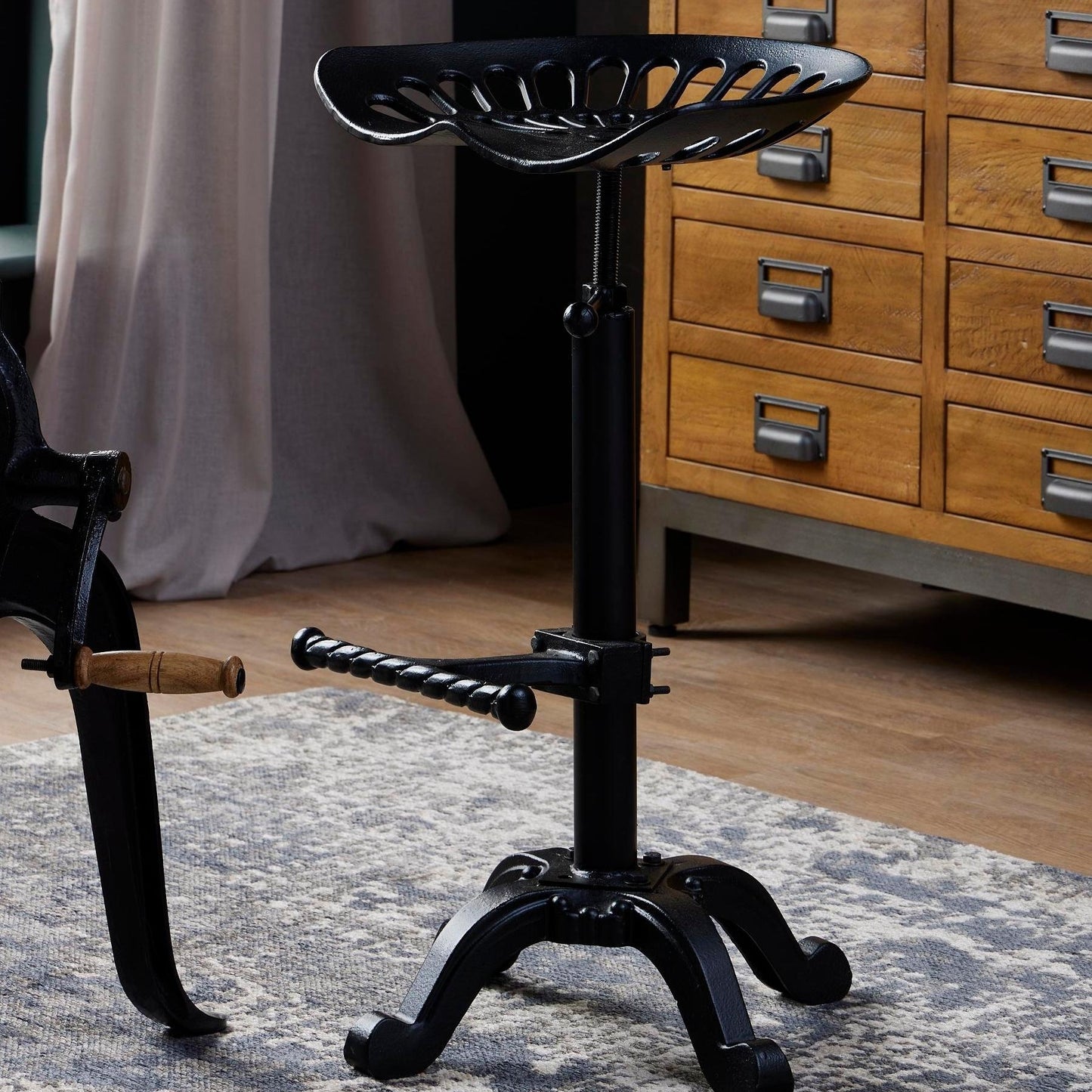 Adjustable Tractor Seat | Black Metal Industrial Bar Stool