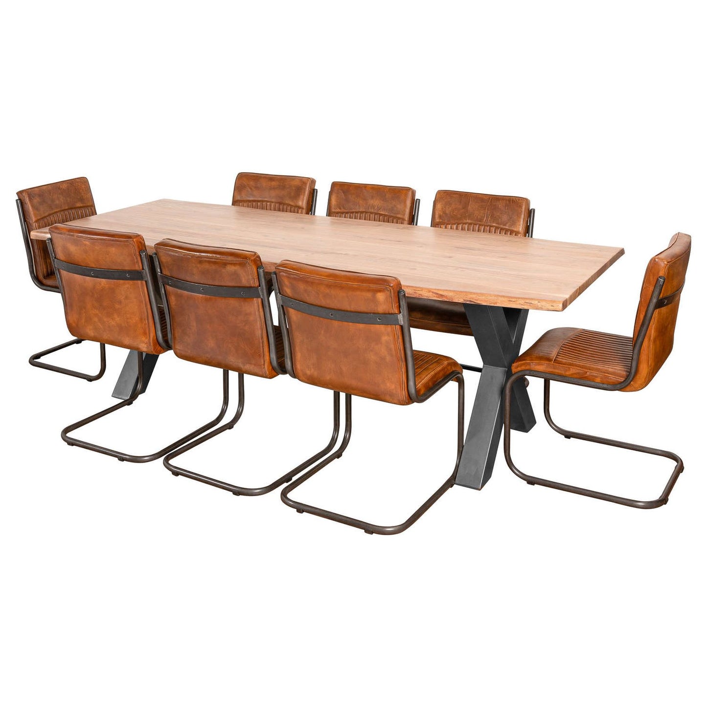 Live Edge Large Dining Table – Acacia Wood & Metal X-Frame