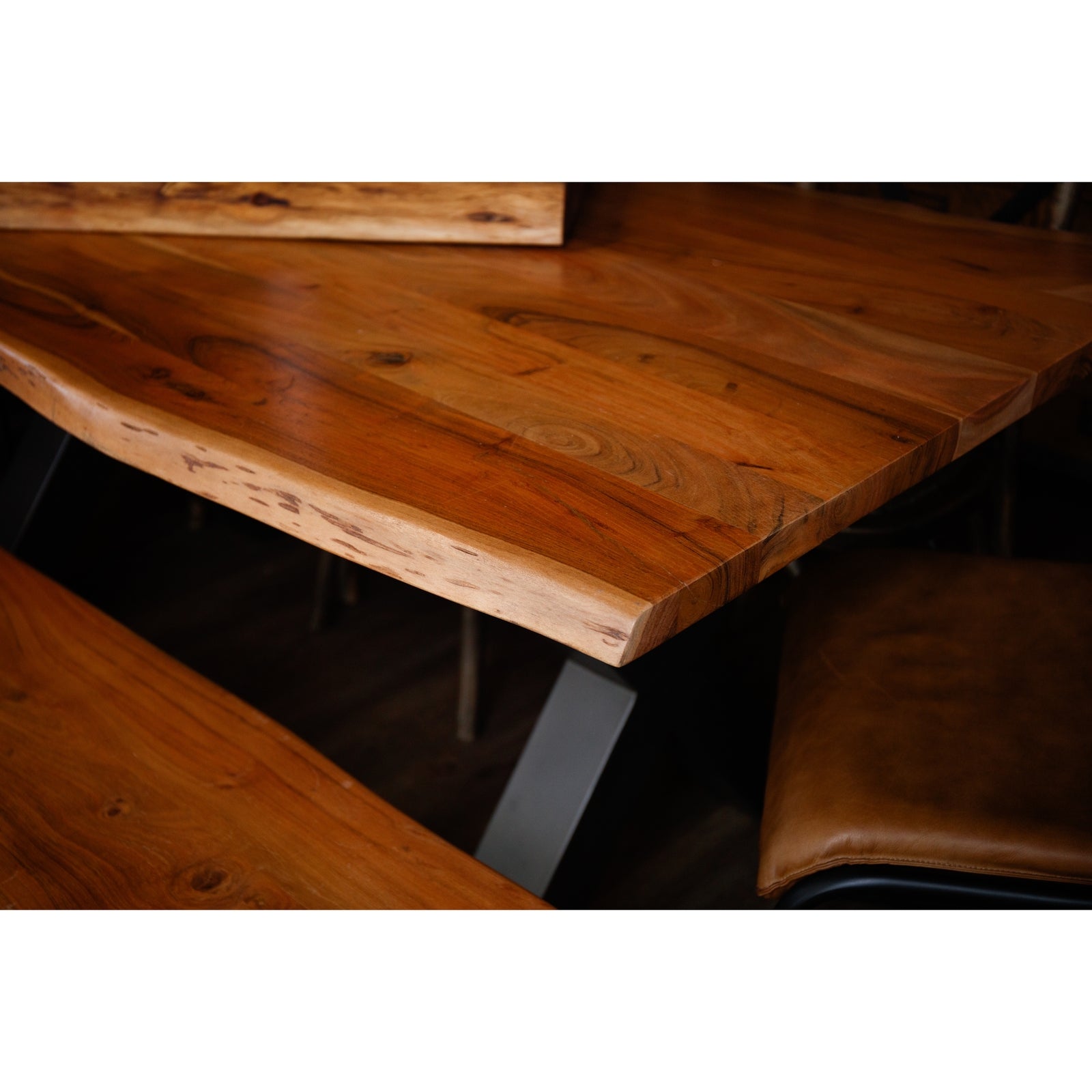 Live Edge Large Dining Table – Acacia Wood & Metal X-Frame