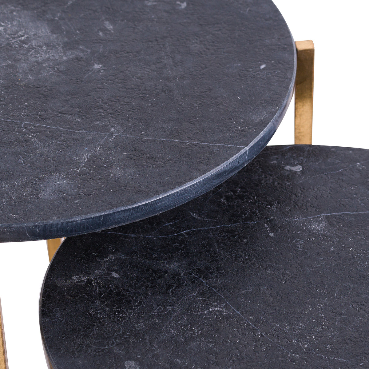 Set Of 2 Gold And Black Marble Tables with Nesting Design