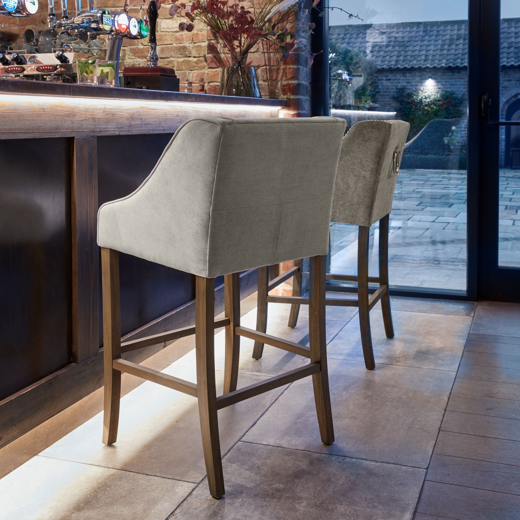 Epsom Grey Bar Stool | Light Grey Fabric Breakfast Bar Chair