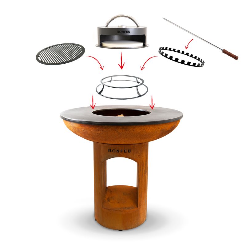 BonFeu, BonBiza XL, Fire Bowl & BBQ Plancha, Open Design, Rusty Brown