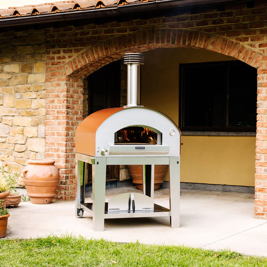 Fontana Mangiafuoco Rosso Wood Pizza Oven Including Trolley