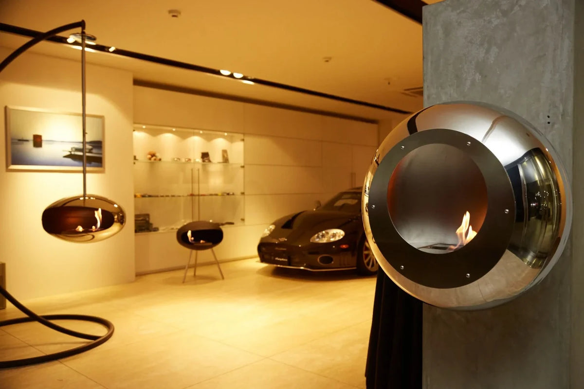 Cocoon Fires Vellum Polished Steel Wall Mounted Bioethanol Fireplace