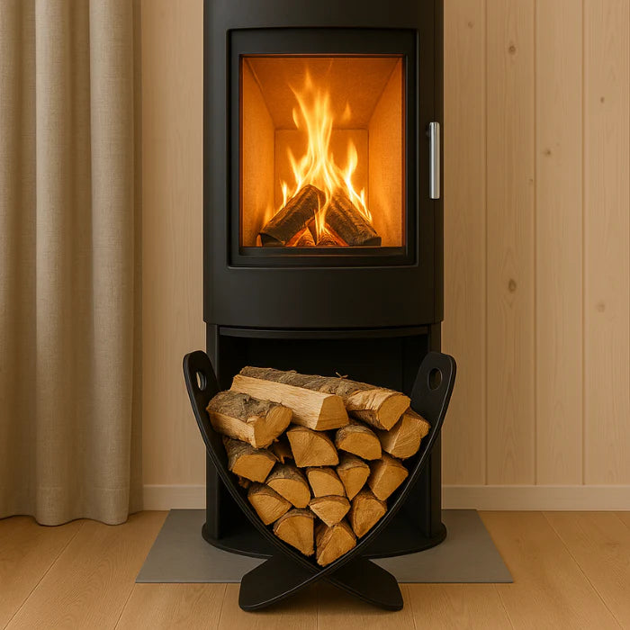 Log Rack Black – Birch Firewood Holder with Modern Nordic Style
