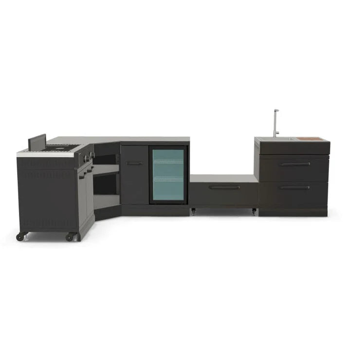 GRLLR Connect L-Shaped Modular Outdoor Kitchen with Kamado Grill, Sink, Stove & Fridge | Garden Kitchen UK