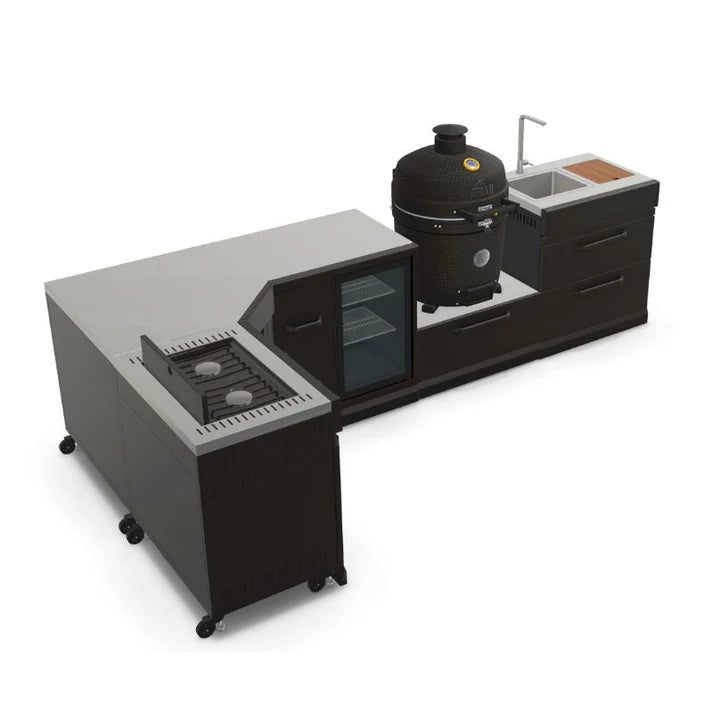 GRLLR Connect L-Shaped Modular Outdoor Kitchen with Kamado Grill, Sink, Stove & Fridge | Garden Kitchen UK