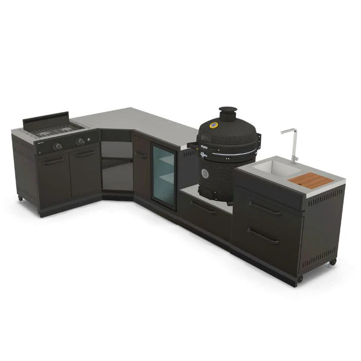 GRLLR Connect L-Shaped Modular Outdoor Kitchen with Kamado Grill, Sink, Stove & Fridge | Garden Kitchen UK
