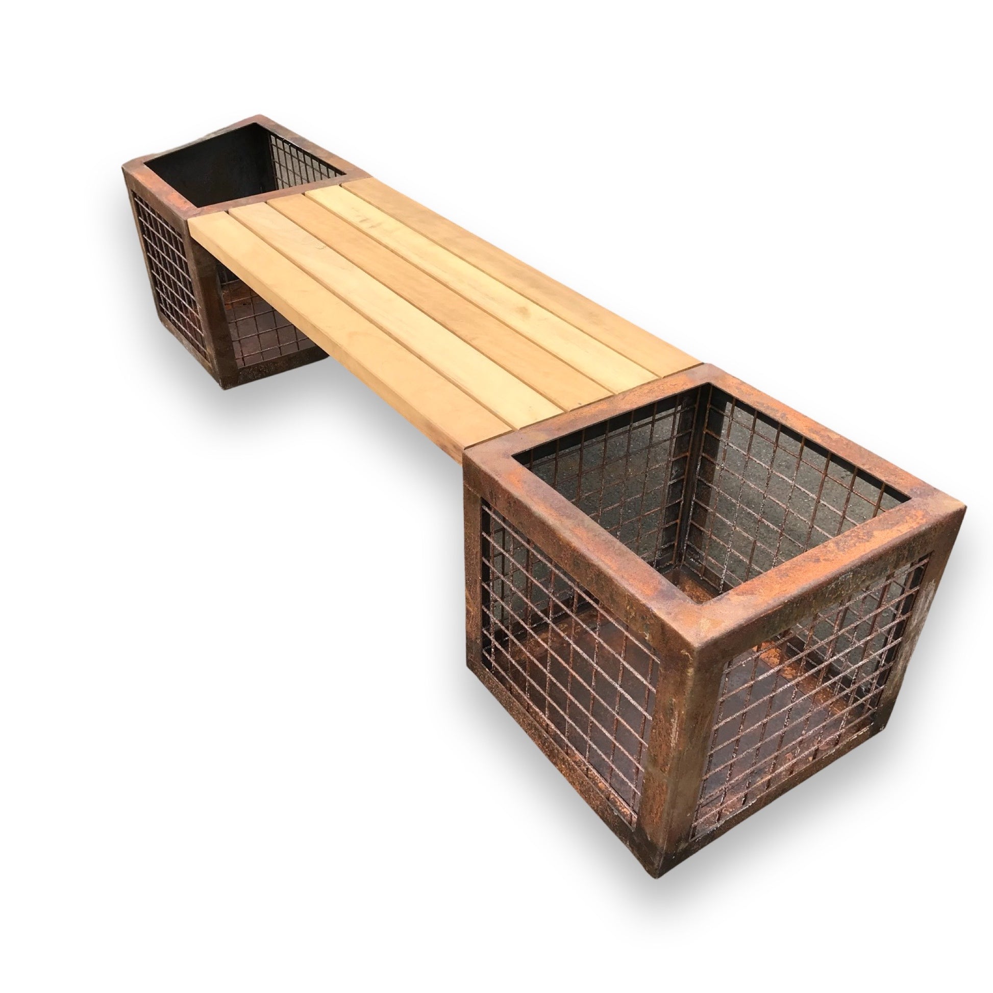 Patina Steel Gabion Basket Bench