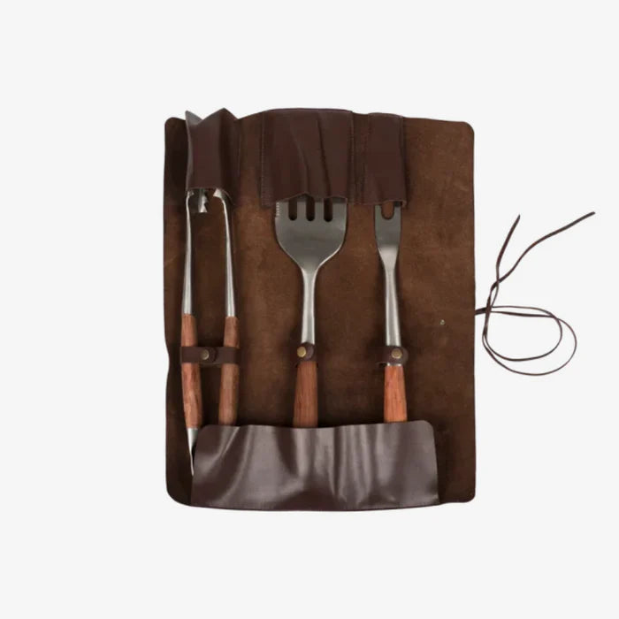 Premium Grill Set β 3-Piece Stainless Steel BBQ Tools with Leather Case