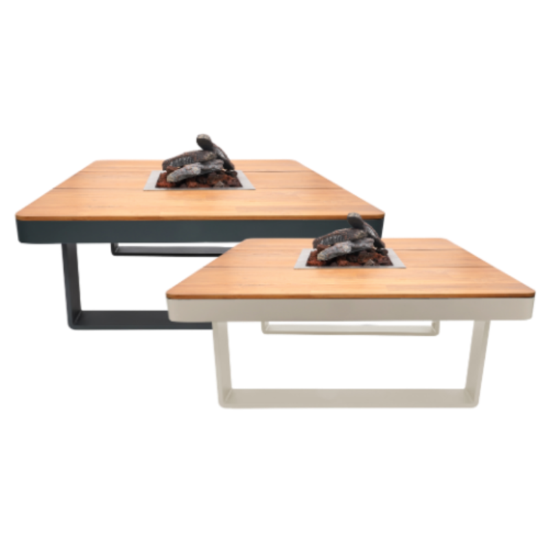 Happy Cocooning, Horizon, 95cm Square Gas Fire Table (Teak) Oyster Beige