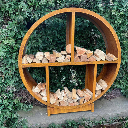 Round Corten Steel Log Store – Handmade British Outdoor Firewood Storage