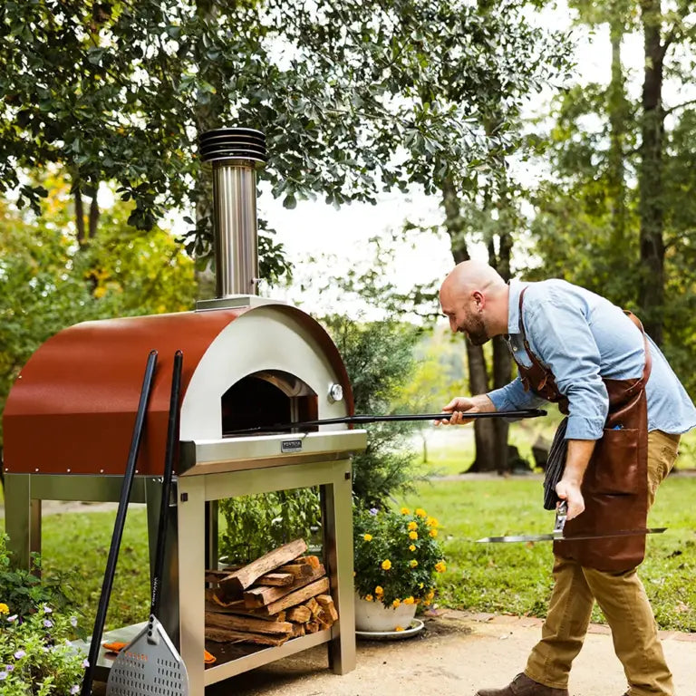 Fontana Mangiafuoco Rosso Wood Pizza Oven Including Trolley