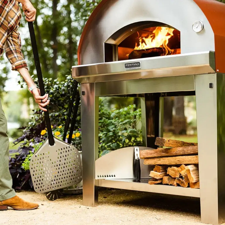 Fontana Mangiafuoco Rosso Wood Pizza Oven Including Trolley