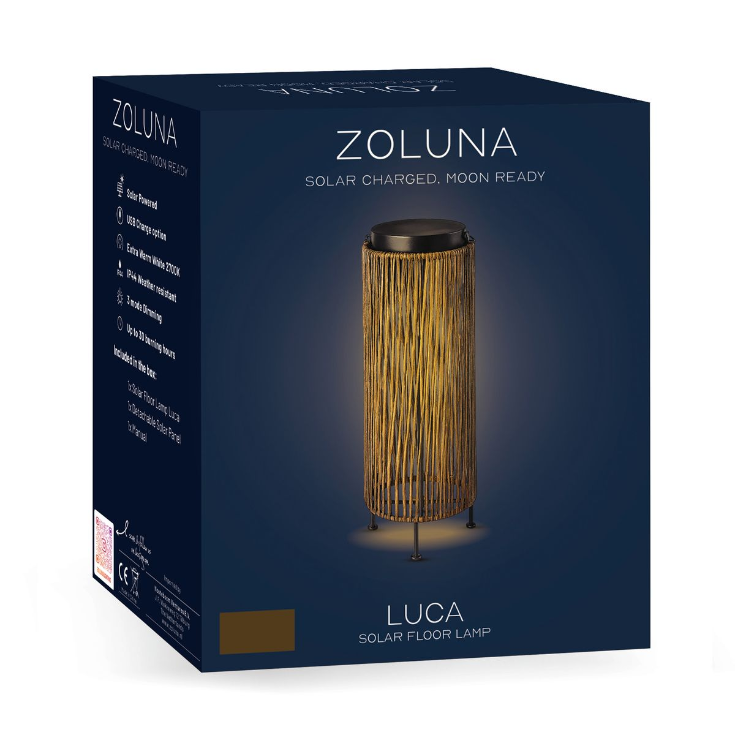 ZOLUNA Luca Grande Light Oak Solar Lantern | Large USB Rechargeable Outdoor Lamp