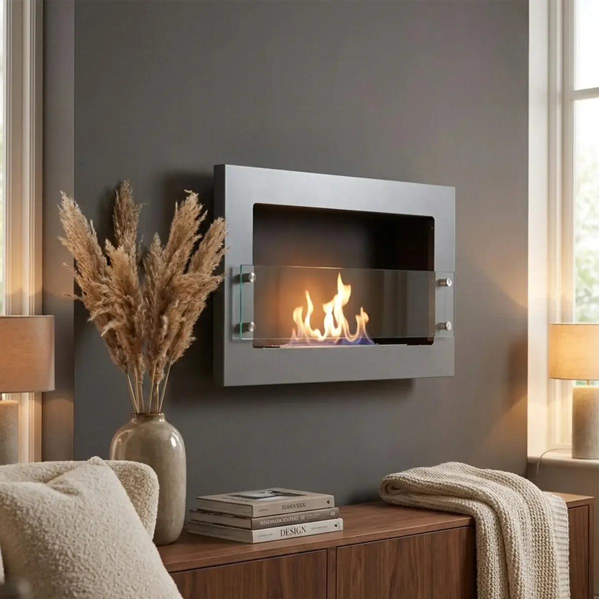 ScandiFlames Texas Steel Wall Mounted Bioethanol Fireplace