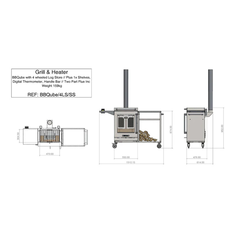 BBQube Grill and Heater with Log Store and Table