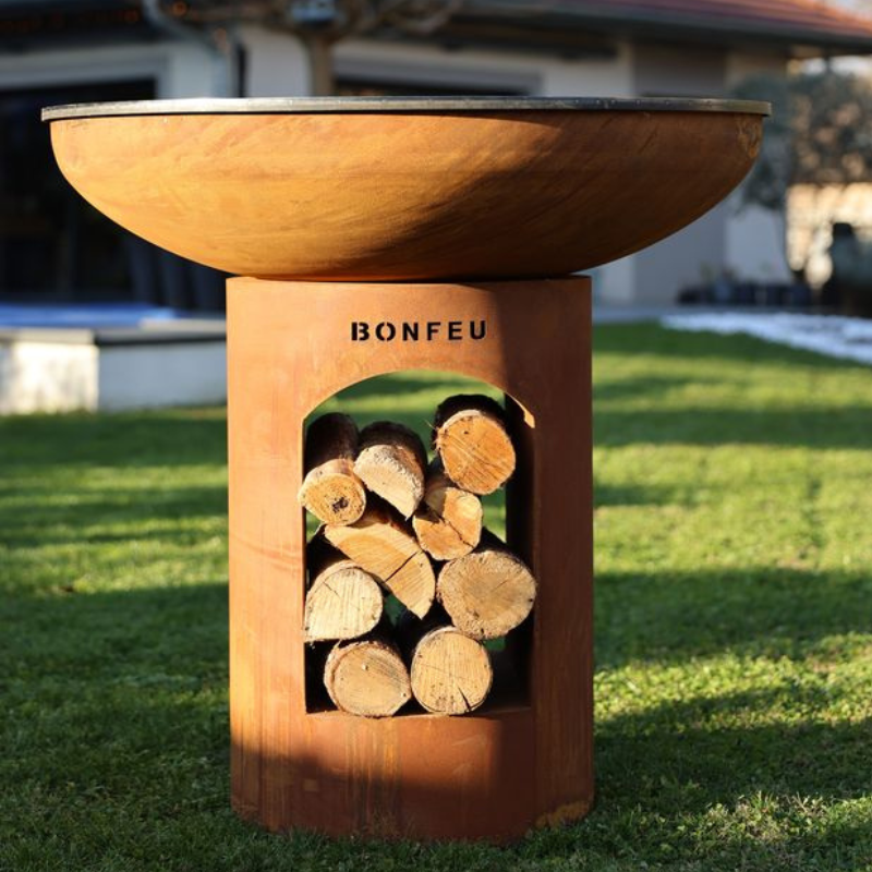 BonFeu, BonBiza XL, Fire Bowl & BBQ Plancha, Open Design, Rusty Brown