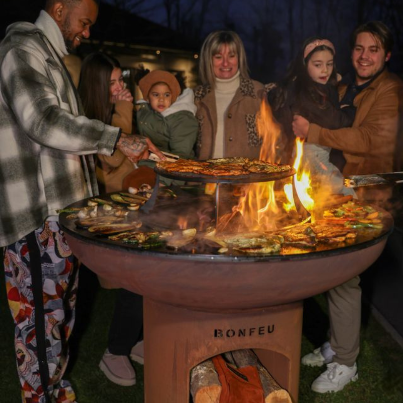 BonFeu, BonBiza XL, Fire Bowl & BBQ Plancha, Open Design, Rusty Brown