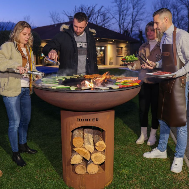BonFeu, BonBiza XL, Fire Bowl & BBQ Plancha, Open Design, Rusty Brown