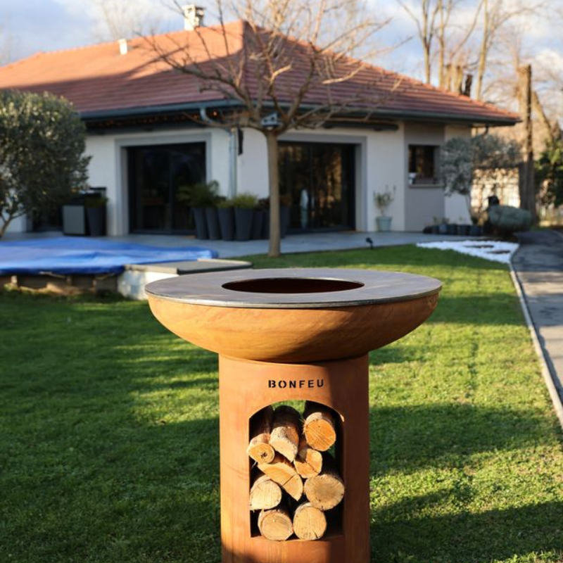 BonFeu, BonBiza XL, Fire Bowl & BBQ Plancha, Open Design, Rusty Brown