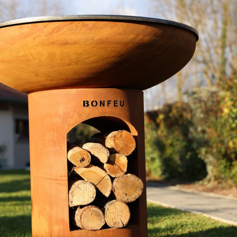 BonFeu, BonBiza XL, Fire Bowl & BBQ Plancha, Open Design, Rusty Brown