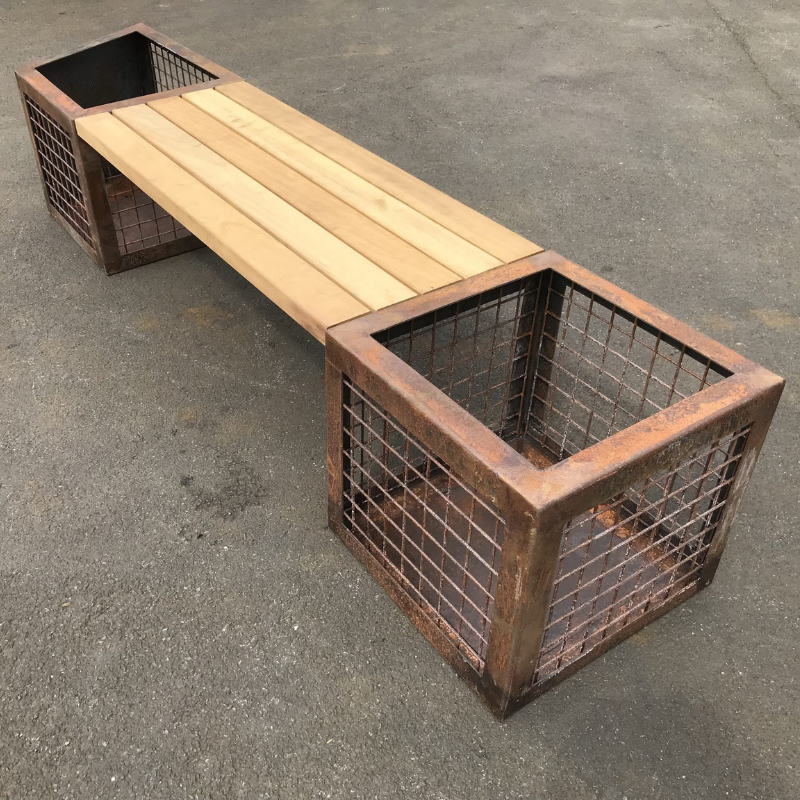Patina Steel Gabion Basket Bench