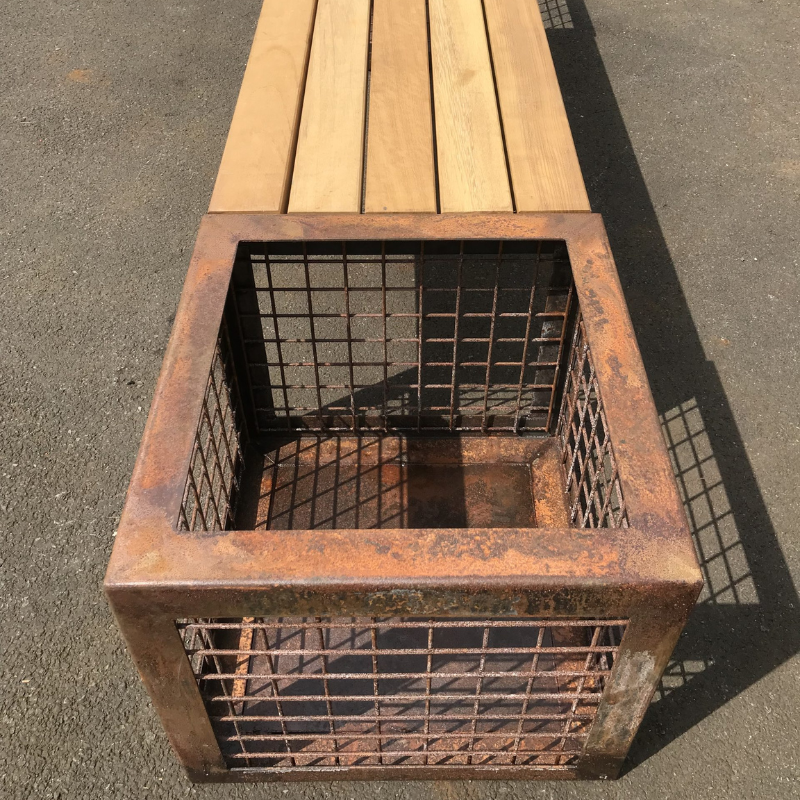 Patina Steel Gabion Basket Bench