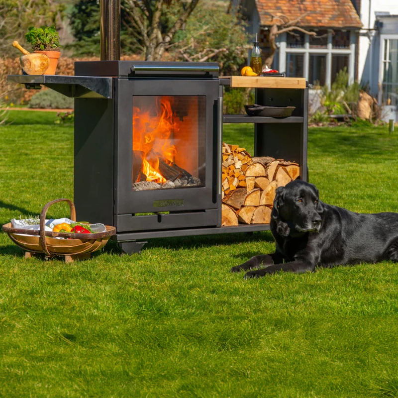 BBQube Grill and Heater with Log Store and Table