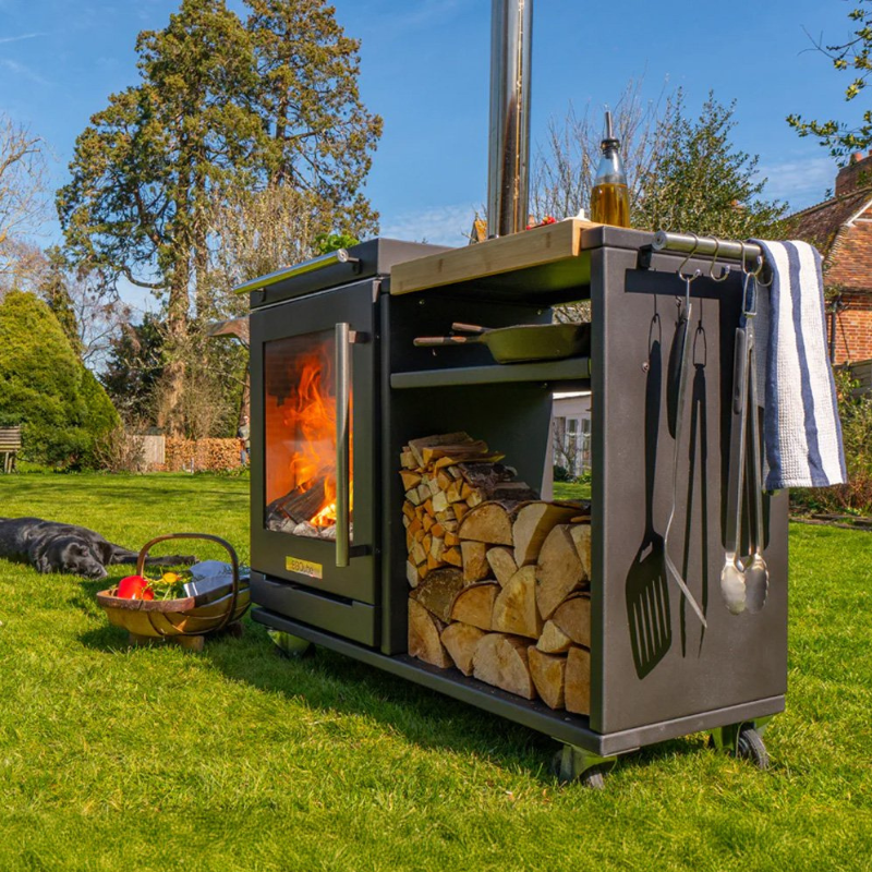 BBQube Grill and Heater with Log Store and Table