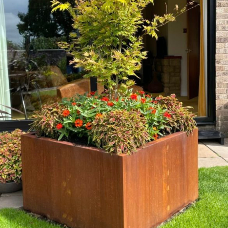Arden Corten Steel Cube Planter