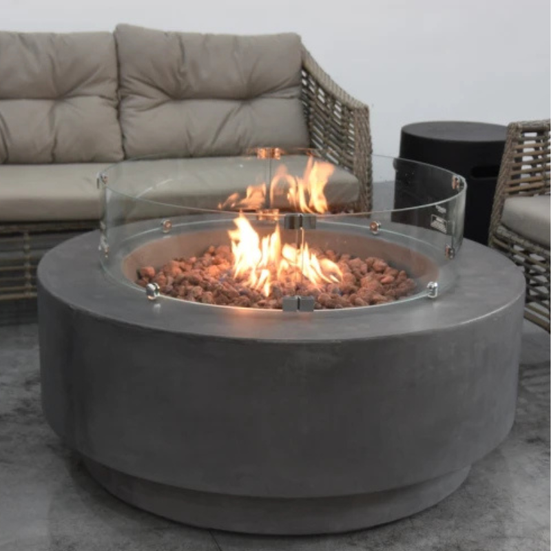 Elementi Ross, Fire Table, Concrete Outdoor Round, 45,000 BTU