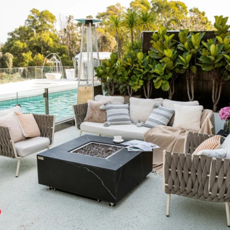 Elementi Plus, Sofia, Fire Table, Marble, Porcelain Outdoor, 60,000 BTU