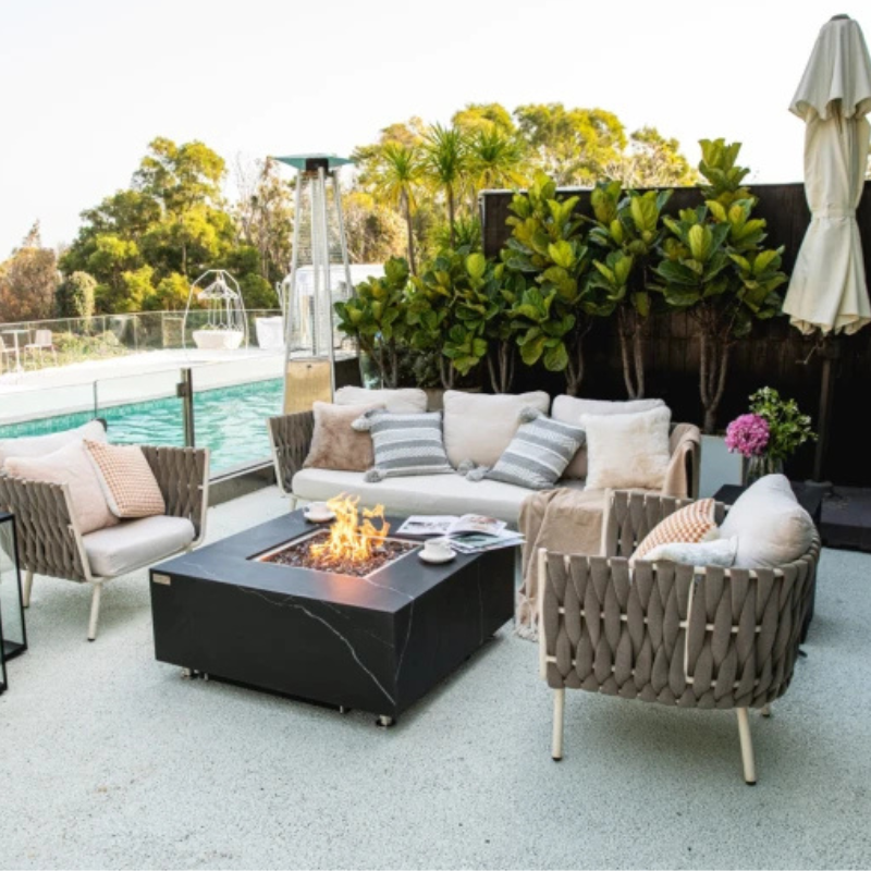 Elementi Plus, Sofia, Fire Table, Marble, Porcelain Outdoor, 60,000 BTU