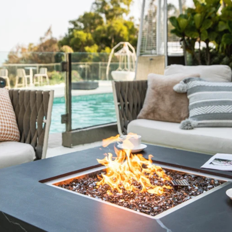 Elementi Plus, Sofia, Fire Table, Marble, Porcelain Outdoor, 60,000 BTU