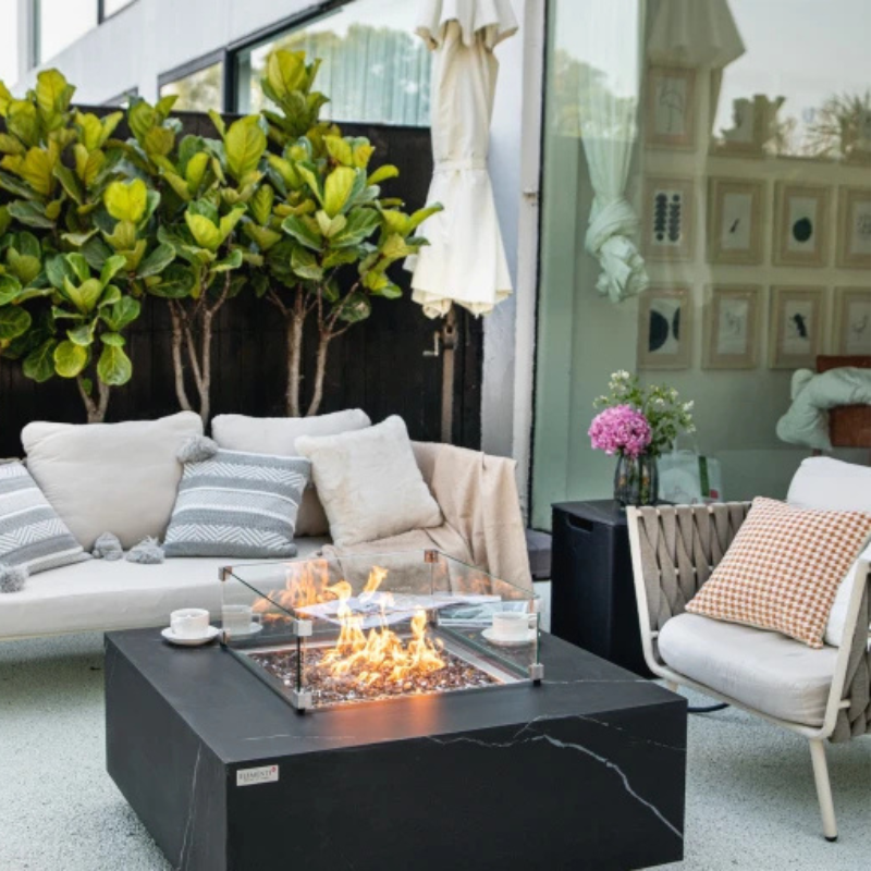 Elementi Plus, Sofia, Fire Table, Marble, Porcelain Outdoor, 60,000 BTU
