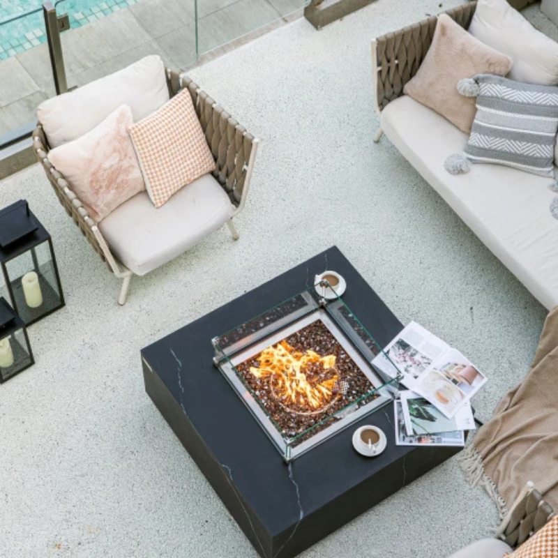 Elementi Plus, Sofia, Fire Table, Marble, Porcelain Outdoor, 60,000 BTU