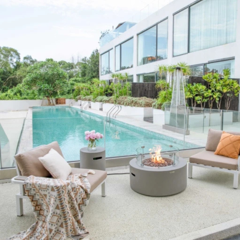 Elementi, Tramore Fire Table, Glass Fibre, Concrete Outdoor, 50,000 BTU