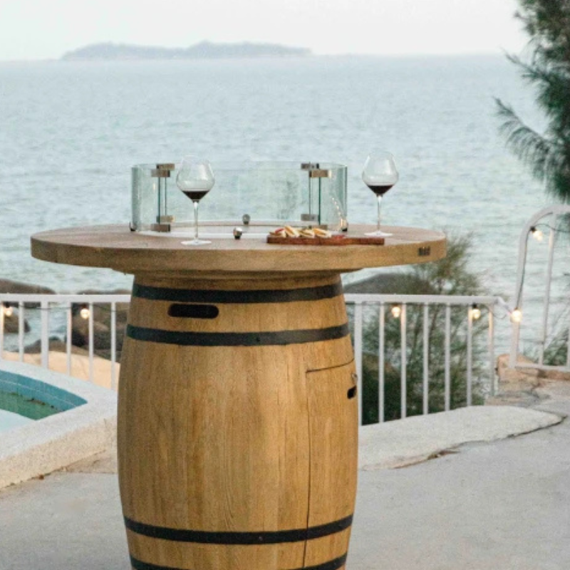Elementi, Lafite Barrel Fire Table, Rustic Concrete Outdoor Propane, 45000 BTUs