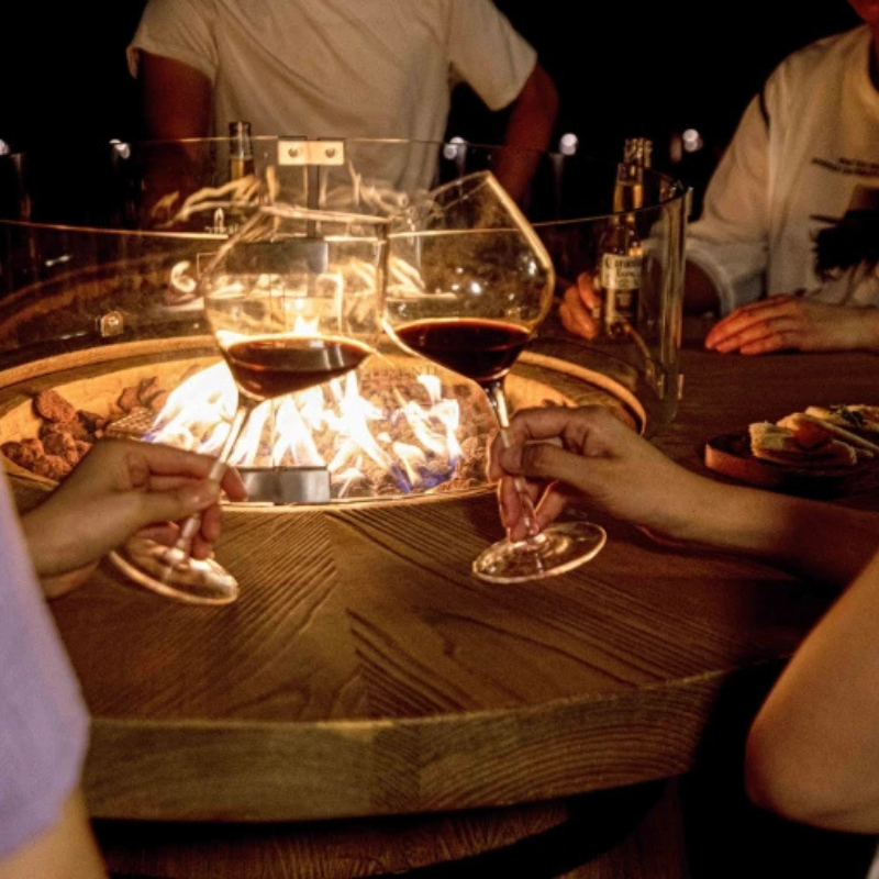 Elementi, Lafite Barrel Fire Table, Rustic Concrete Outdoor Propane, 45000 BTUs