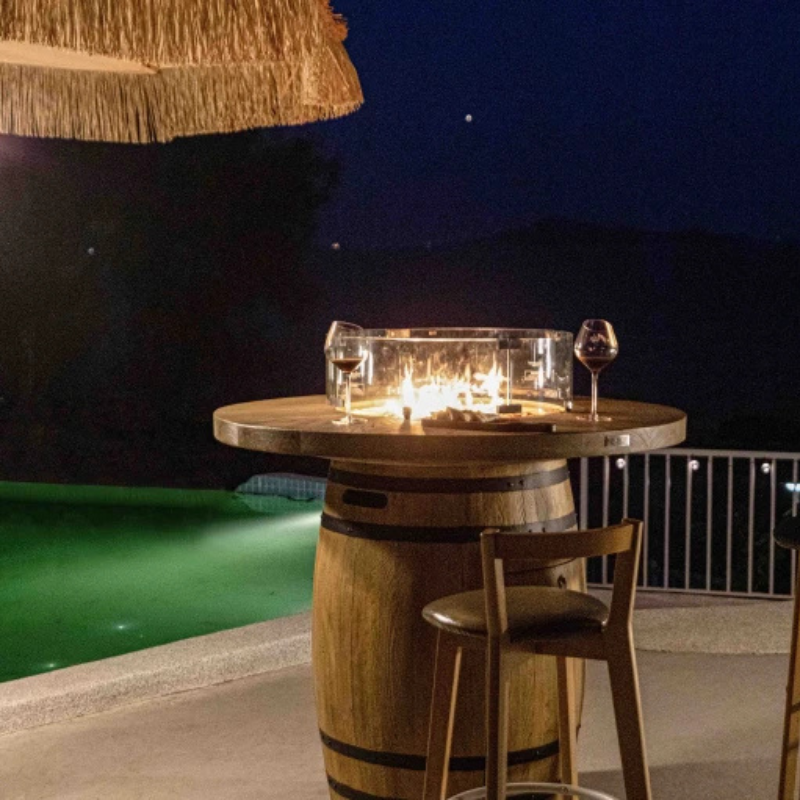 Elementi, Lafite Barrel Fire Table, Rustic Concrete Outdoor Propane, 45000 BTUs