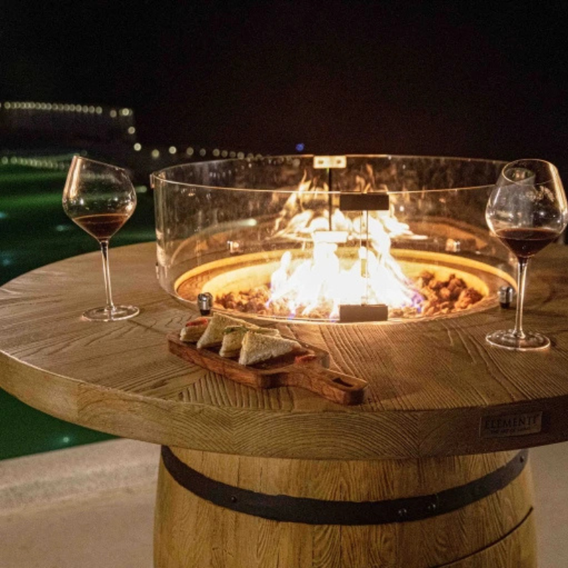 Elementi, Lafite Barrel Fire Table, Rustic Concrete Outdoor Propane, 45000 BTUs
