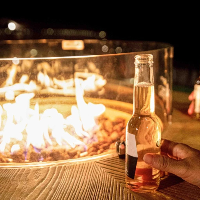 Elementi, Lafite Barrel Fire Table, Rustic Concrete Outdoor Propane, 45000 BTUs