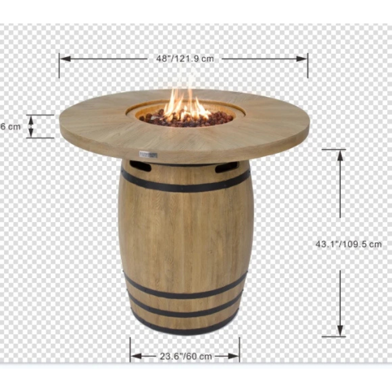 Elementi, Lafite Barrel Fire Table, Rustic Concrete Outdoor Propane, 45000 BTUs