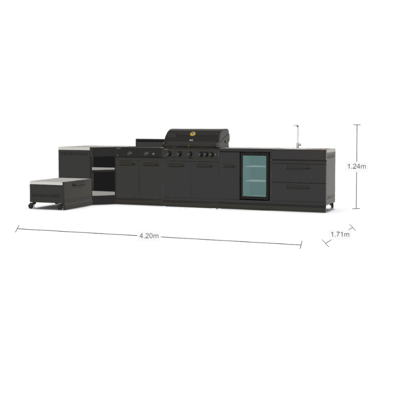 GRLLR Connect Modular Outdoor Kitchen – 5-Burner BBQ, Stove, Kamado, Sink, Fridge & Cooling Unit