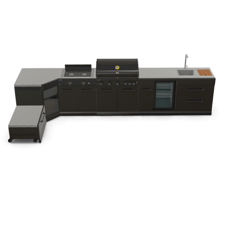 GRLLR Connect Modular Outdoor Kitchen – 5-Burner BBQ, Stove, Kamado, Sink, Fridge & Cooling Unit