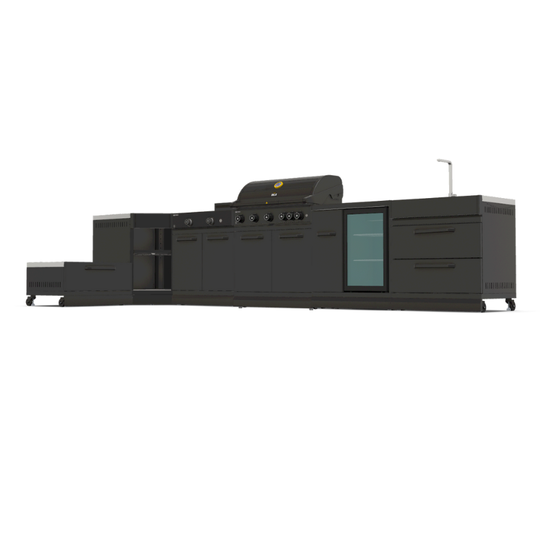GRLLR Connect Modular Outdoor Kitchen – 5-Burner BBQ, Stove, Kamado, Sink, Fridge & Cooling Unit