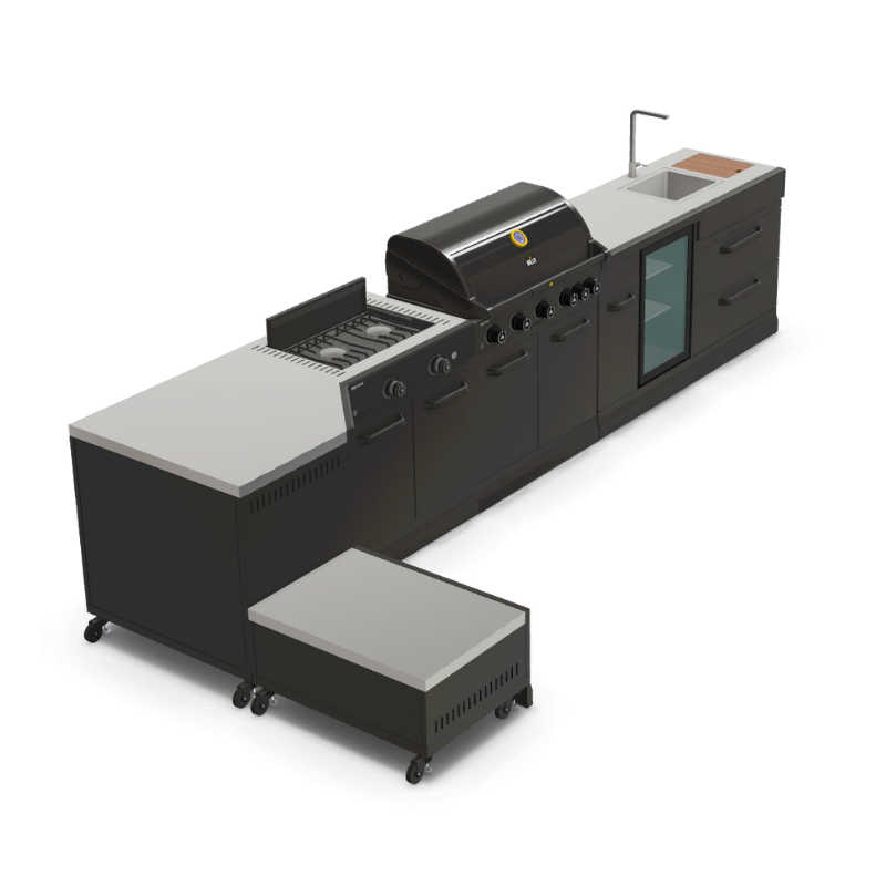 GRLLR Connect Modular Outdoor Kitchen – 5-Burner BBQ, Stove, Kamado, Sink, Fridge & Cooling Unit