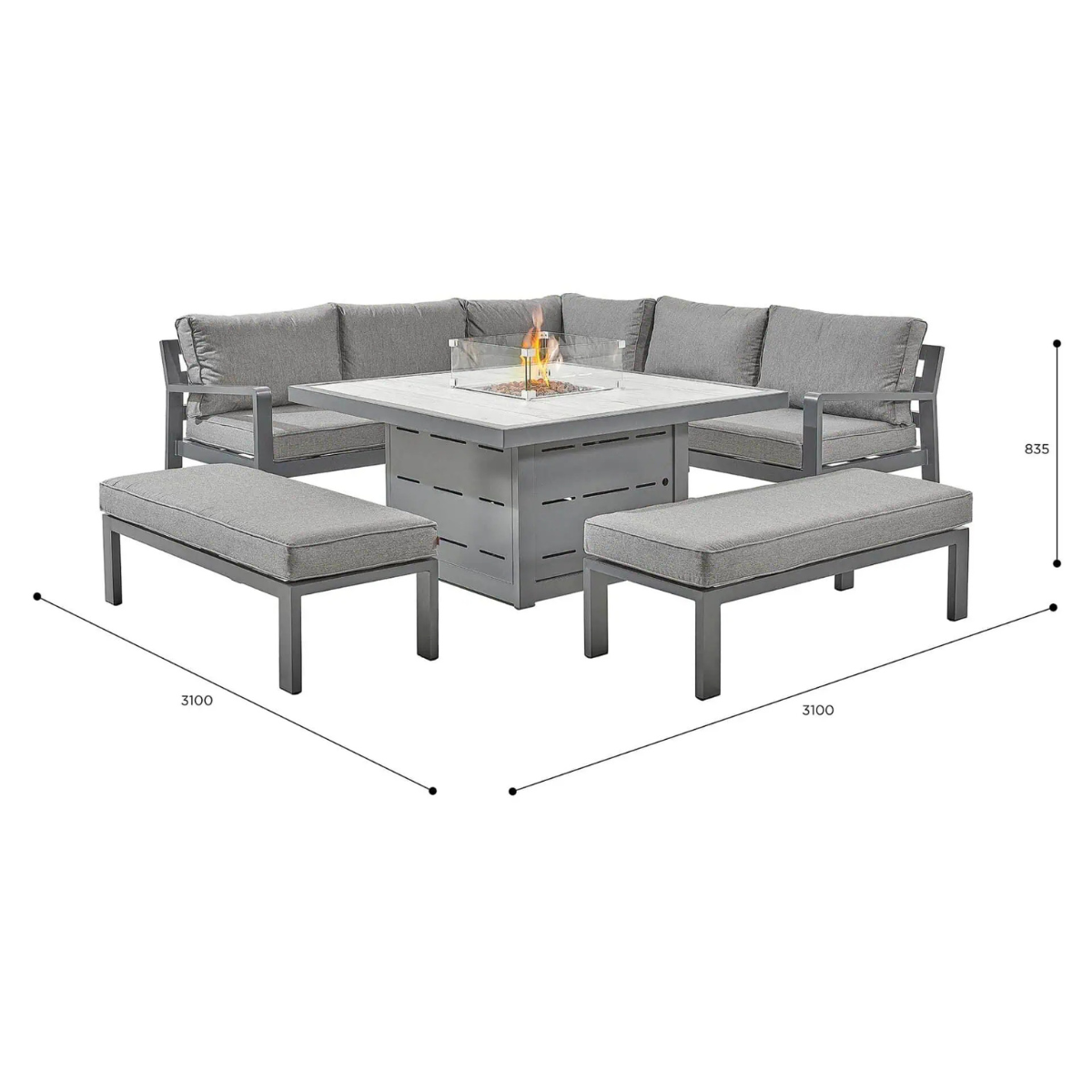 Hex Living Fireside Set in Anthracite Grey with Gas Fire Pit Table