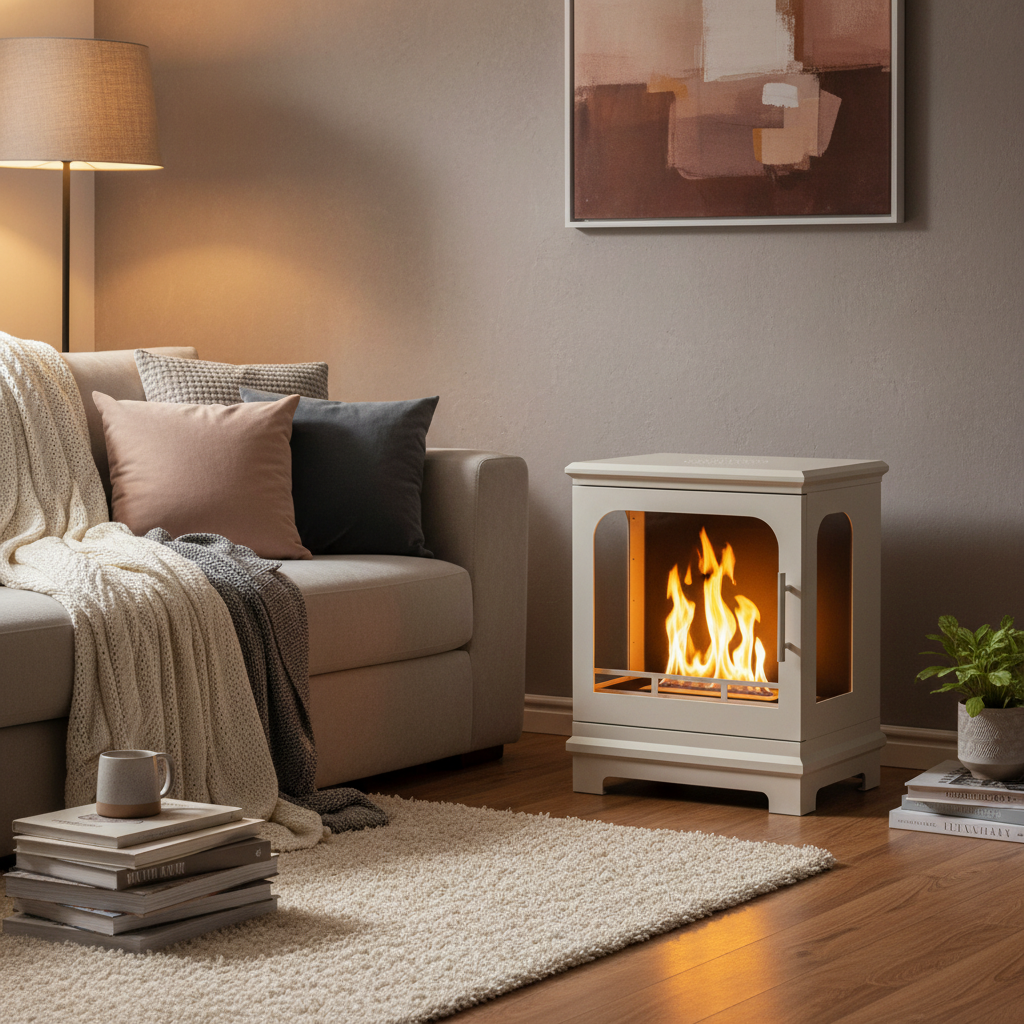 ScandiFlames Honolulu Oyster White Bioethanol Stove – Modern Indoor Comfort